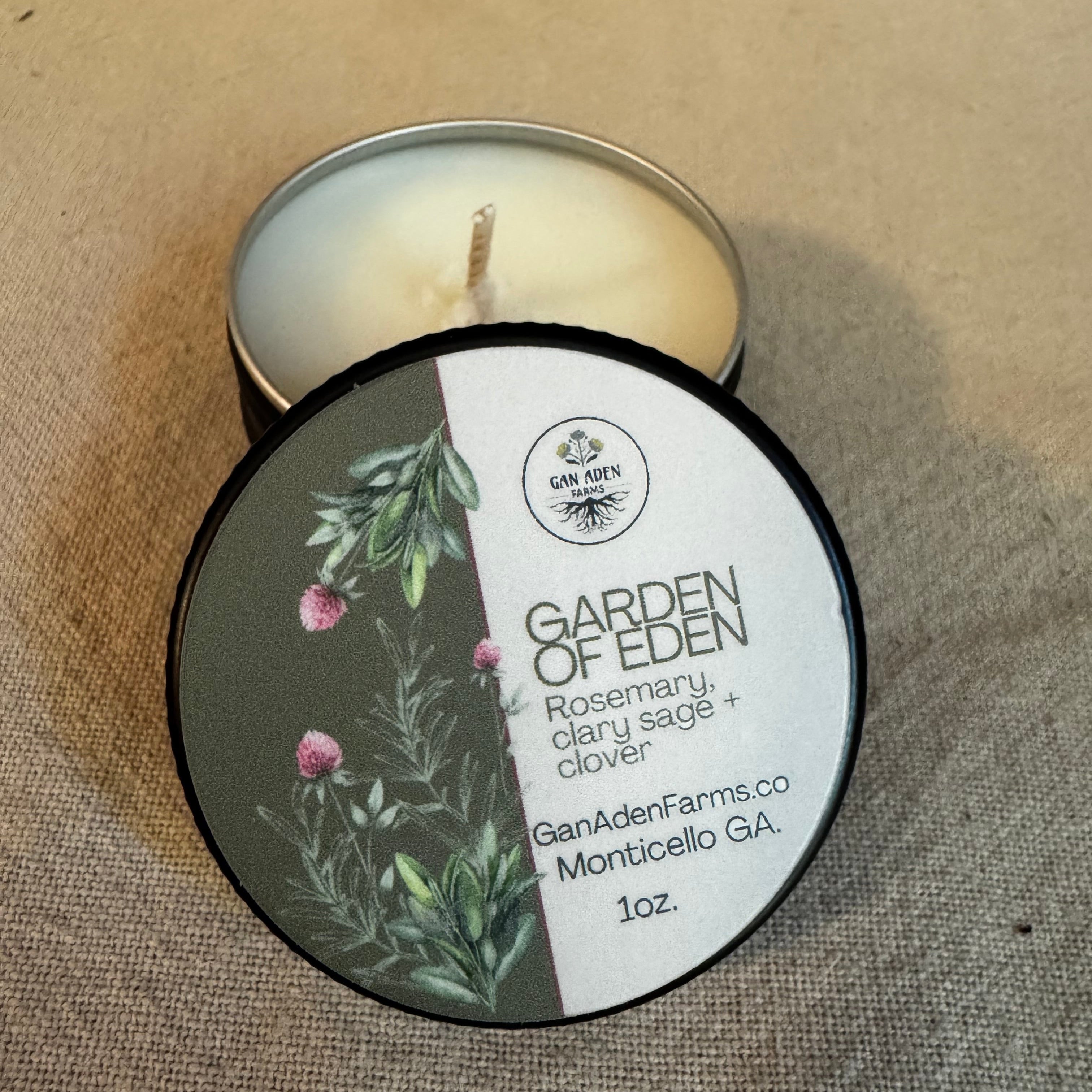 Garden Of Eden, rosemary, clary sage + clover Tea Light Candle Tin